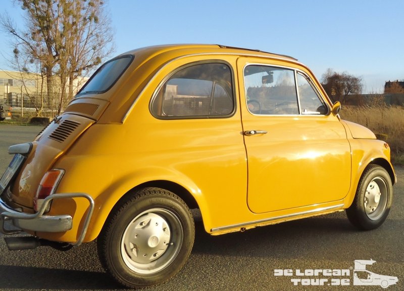 Fiat 500 mieten: kleiner sonnengelber Oldtimer für Hochzeit, Firmenevent, Fotoshooting, Mottoparty (1)